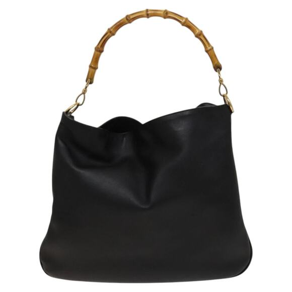 GUCCI Bamboo Hand Bag Leather Black Gold 001 1998 001 1998 - Picture 3 of 12